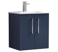 Nuie Arno Satin Wall Hung 2 Door Vanity Unit and Minimalist Ceramic Basin | Midnight Blue | MDF | 500mm