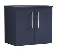 nuie ARN2923W Arno Modern Bathroom Wall Hung 2 Soft Close Door Vanity and Colour Coordinating Worktop, 600mm, Midnight Blue