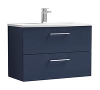 nuie ARN2926G Arno Modern Bathroom Wall Hung 2 Soft Close Drawer Vanity Unit and Curved Basin, 800mm, Midnight Blue