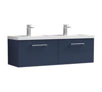 Nuie Arno Satin Wall Hung 2 Drawer Vanity Unit and Double Polymarble Basins | Midnight Blue | MDF | 1200mm