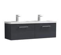 nuie Arno 1200mm Wall Hung 2 Drawer Vanity & Double Basin, Soft Black, Black