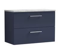 nuie Arno 800mm Wall Hung 2-Drawer Vanity & Laminate Worktop - Midnight Blue, Blue