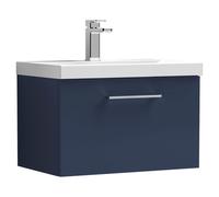 nuie ARN2922D Arno Modern Bathroom Wall Hung 1 Soft Close Drawer Vanity Unit and Thin-Edge Basin, 600mm, Midnight Blue