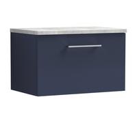 Nuie Arno Wall Hung Single Drawer Vanity Unit with Bellato Grey Worktop | Satin Midnight Blue | MFC | 600mm