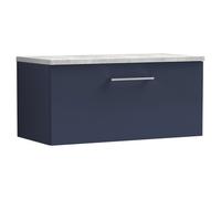 nuie Arno 800mm Wall Hung Single Drawer Vanity & Laminate Worktop - Midnight Blue, Blue