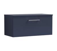 nuie ARN2925W Arno Modern Bathroom Wall Hung 1 Soft Close Drawer Vanity and Colour Coordinating Worktop, 800mm, Midnight Blue