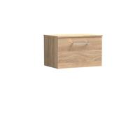 Nuie Arno Wall Hung 1-Drawer Vanity & Bleached Cuneo Oak Worktop, Stylish Counter Top Vanity Unit In Bleached Oak, 600mm