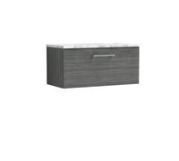 Nuie Arno Wall Hung 1-Drawer Vanity Unit With Laminate Worktop In Anthracite Woodgrain