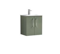 Nuie Arno 500mm Wall Hung 2 Door Vanity & Minimalist Basin Satin Green, Green