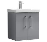 Nuie Arno Wall Hung 2 Door Vanity Unit and Thin Edge Ceramic Basin | Satin Grey | MDF | 500mm
