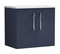 nuie Arno 600mm Wall Hung 2-Door Vanity & Laminate Worktop - Midnight Blue