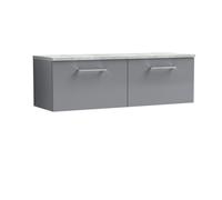 Nuie Arno Wall Hung 2-Drawer Modern Vanity Unit With Bellato Grey Laminate Worktop