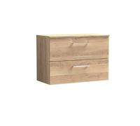 Nuie Arno Wall Hung 2-Drawer Vanity & Bleached Oak Laminate Worktop, Stylish Counter Top Vanity Unit In Bleached Oak, 800mm
