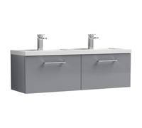 nuie ARN2222C Arno Wall Hung 2 Drawer Vanity Unit & Double Ceramic Basin, 1200mm, Satin Grey