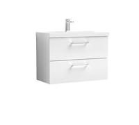 Nuie Arno 800mm Wall Hung 2 Drawer Vanity & Mid-Edge Basin Gloss White