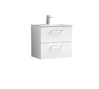 Nuie Arno 600mm Wall Hung 2 Drawer Vanity & Minimalist Basin Gloss White, White