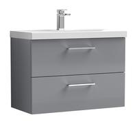 Nuie Arno Wall Hung 2 Drawer Vanity Unit and Thin Edge Ceramic Basin | Satin Grey | MDF | 800mm