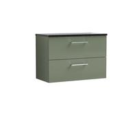 Nuie Arno Satin Green 800mm Wall Hung 2-Drawer Vanity Unit & Lamin