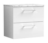 nuie Arno 600mm Wall Hung 2-Drawer Vanity & Laminate Worktop - Gloss White, White