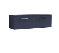 Nuie Arno Wall Hung 2-Drawer Vanity Unit With Laminate Worktop In Indigo Blue, Stylish Counter Top Vanity Unit In Midnight Blue