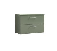 Nuie Arno Wall Hung 2 Drawer Vanity Unit with Worktop | Satin Green | MDF | 800mm