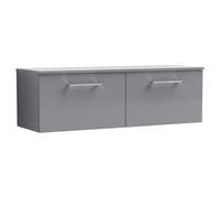 Nuie Arno Wall Hung 2 Drawer Vanity Unit with Worktop | Satin Grey | MDF | 1200mm