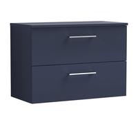 Nuie Arno Wall Hung 2 Drawer Vanity Unit with Worktop | Satin Midnight Blue | MFC | 800mm