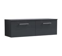 Nuie Arno Wall Hung 2 Drawer Vanity Unit with Worktop | Satin Soft Black | MDF | 1200mm