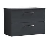 nuie Arno 800mm Wall Hung 2 Drawer Vanity & Worktop - Soft Black, Black