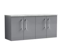 Nuie Arno Wall Hung 4 Door Vanity Unit with Bellato Grey Worktop | Satin Grey | MFC | 1200mm