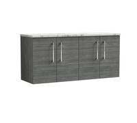 Nuie Arno Wall Hung 4-Door Vanity Unit With Laminate Worktop In Carrera Marble
