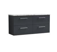 Nuie Arno Wall Hung 4-Drawer Modern Vanity Unit With Carrera Marble Laminate Worktop
