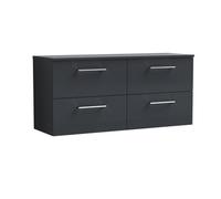 Nuie Arno Wall Hung 4-Drawer Modern Vanity Unit With Satin Soft Black Laminate Worktop