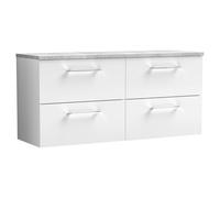 Nuie Arno Wall Hung 4 Drawer Vanity Unit with Bellato Grey Laminate Worktop | Gloss White | MFC | 1200mm