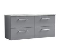 Nuie Arno Wall Hung 4 Drawer Vanity Unit with Bellato Grey Worktop | Satin Grey | MFC | 1200mm