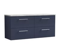Nuie Arno Wall Hung 4 Drawer Vanity Unit with Bellato Grey Worktop | Satin Midnight Blue | MFC | 1200mm