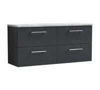 Nuie Arno Wall Hung 4 Drawer Vanity Unit with Bellato Grey Worktop | Satin Soft Black | MFC | 1200mm