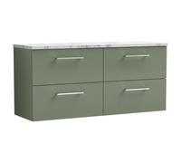 nuie Deco 1200mm Wall Hung 4-Drawer Vanity & Laminate Worktop, Satin Green