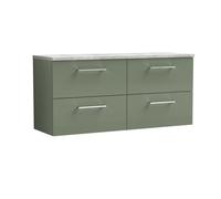 Nuie Arno Wall Hung 4-Drawer Vanity Unit With Laminate Worktop In Bellato Grey, Premium Counter Top Vanity Unit In Satin Green