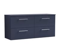 Nuie Arno Wall Hung 4 Drawer Vanity Unit with Worktop | Satin Midnight Blue | MFC | 1200mm