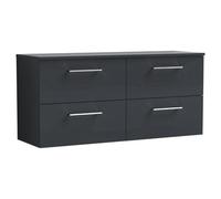Nuie Arno Wall Hung 4 Drawer Vanity Unit with Worktop | Satin Soft Black | MDF | 1200mm