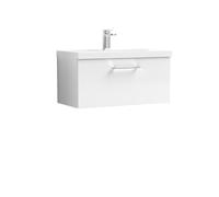 Nuie Arno Wall Hung Single Drawer Vanity Unit and Mid Edge Ceramic Basin | Gloss White | MDF | 800mm