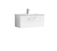 nuie ARN125B Arno Modern Bathroom Wall Hung 1 Drawer Vanity Unit with Minimalist Ceramic Basin, Gloss White