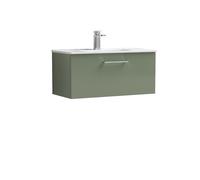 Nuie Arno Wall Hung Single Drawer Vanity Unit and Minimalist Ceramic Basin | Satin Green | MDF | 800mm