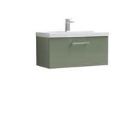 Nuie Arno 800mm Wall Hung 1 Drawer Vanity & Thin-Edge Basin Satin Green, Green
