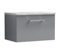 Nuie Arno Wall Hung Single Drawer Vanity Unit with Bellato Grey Worktop | Satin Grey | MDF | 600mm