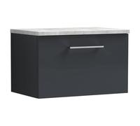 Nuie Arno Wall Hung Single Drawer Vanity Unit with Bellato Grey Worktop | Satin Soft Black | MDF | 600mm