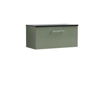 Nuie Arno Wall Hung Single Drawer Vanity Unit with Black Sparkle Worktop | Satin Green | MDF | 800mm