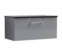 nuie Arno 800mm Wall Hung 1 Drawer Vanity & Laminate Top, Satin Grey, Grey