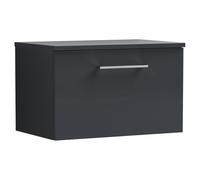 Nuie Arno Wall Hung Single Drawer Vanity Unit with Worktop | Satin Soft Black | MDF | 600mm